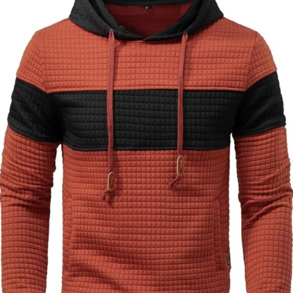 Men's Plaid Patchwork Jacquard Hoodie Sweatshirt | Casual Long Sleeve Pullover w - Picture 4 of 12
